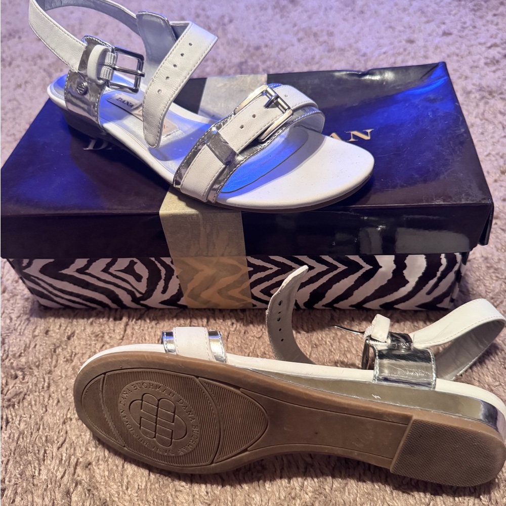 Dana Buchman White and Silver Strappy Sandals